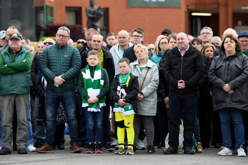 Mourners gather at Celtic Park to pay respects to their legendary European Cup winning captain Billy McNeill as his funeral takes place in Glasgow