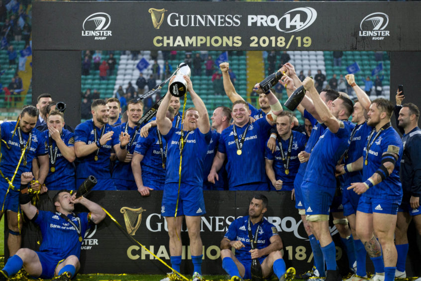 Leinster's Sean Cronin lifts the trophy as Leinster are crowned Guinness Pro14 champions for the 2018/2019 season
