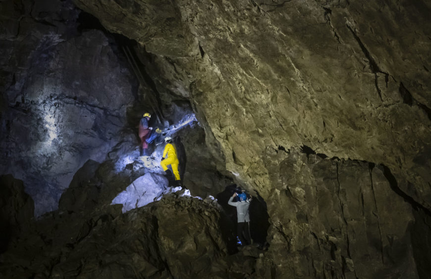Potholers explore Gaping Gill, the largest cavern in Britain, situated in Yorkshire Dales National Park, ahead of its opening the public next weekend.