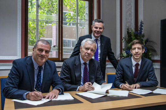 Finance secretary Derek Mackay with (L-R) Steve Dunlop, Jérôme Monsaingeon and John Alexander.