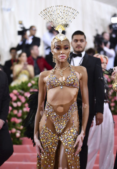 Winnie Harlow attends The Metropolitan Museum of Art's Costume Institute benefit gala celebrating the opening of the "Camp: Notes on Fashion" exhibition on Monday, May 6, 2019, in New York