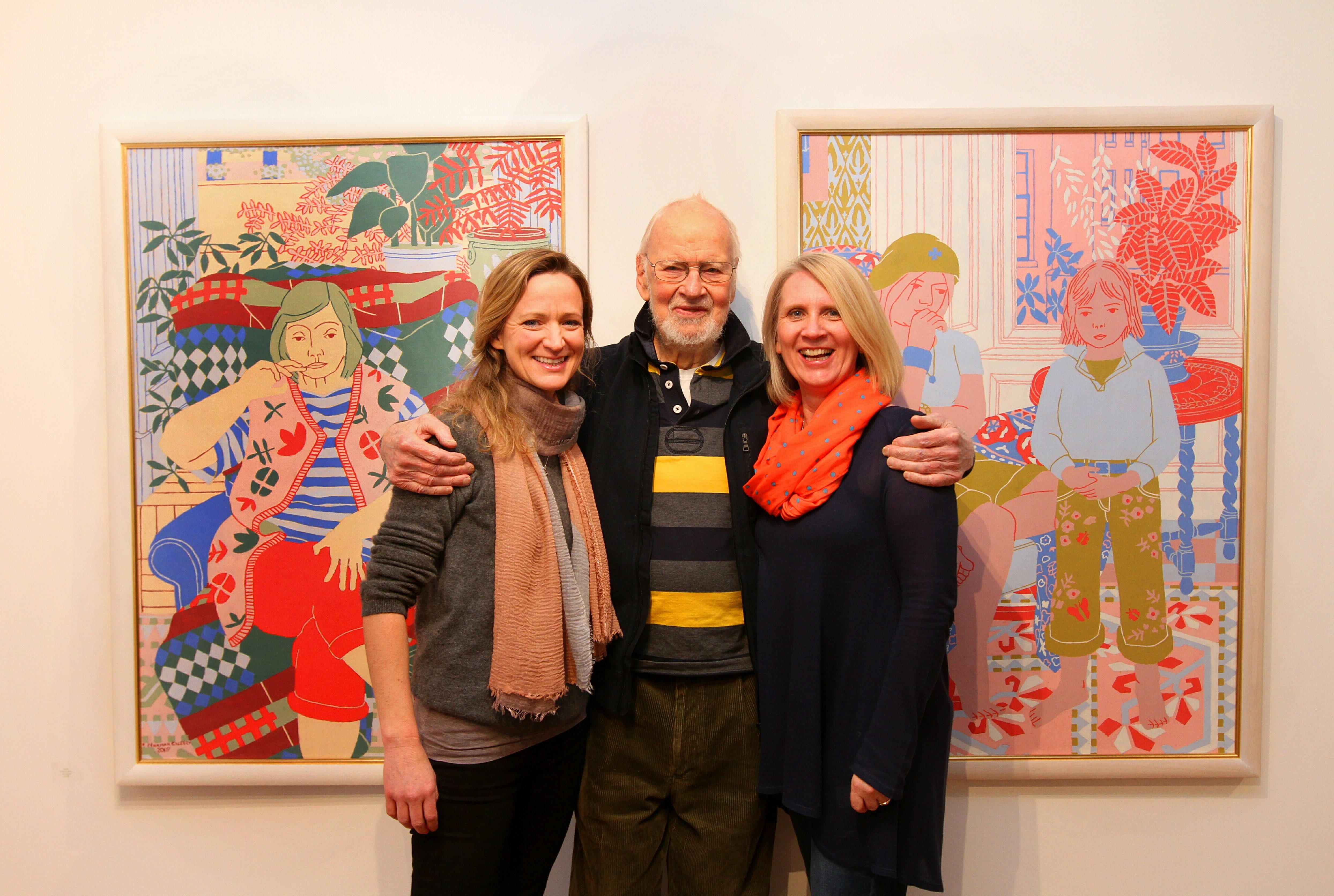 Norman Gilbert with Tatha Gallery owners Helen Glassford and Lindsay Bennett in 2018.