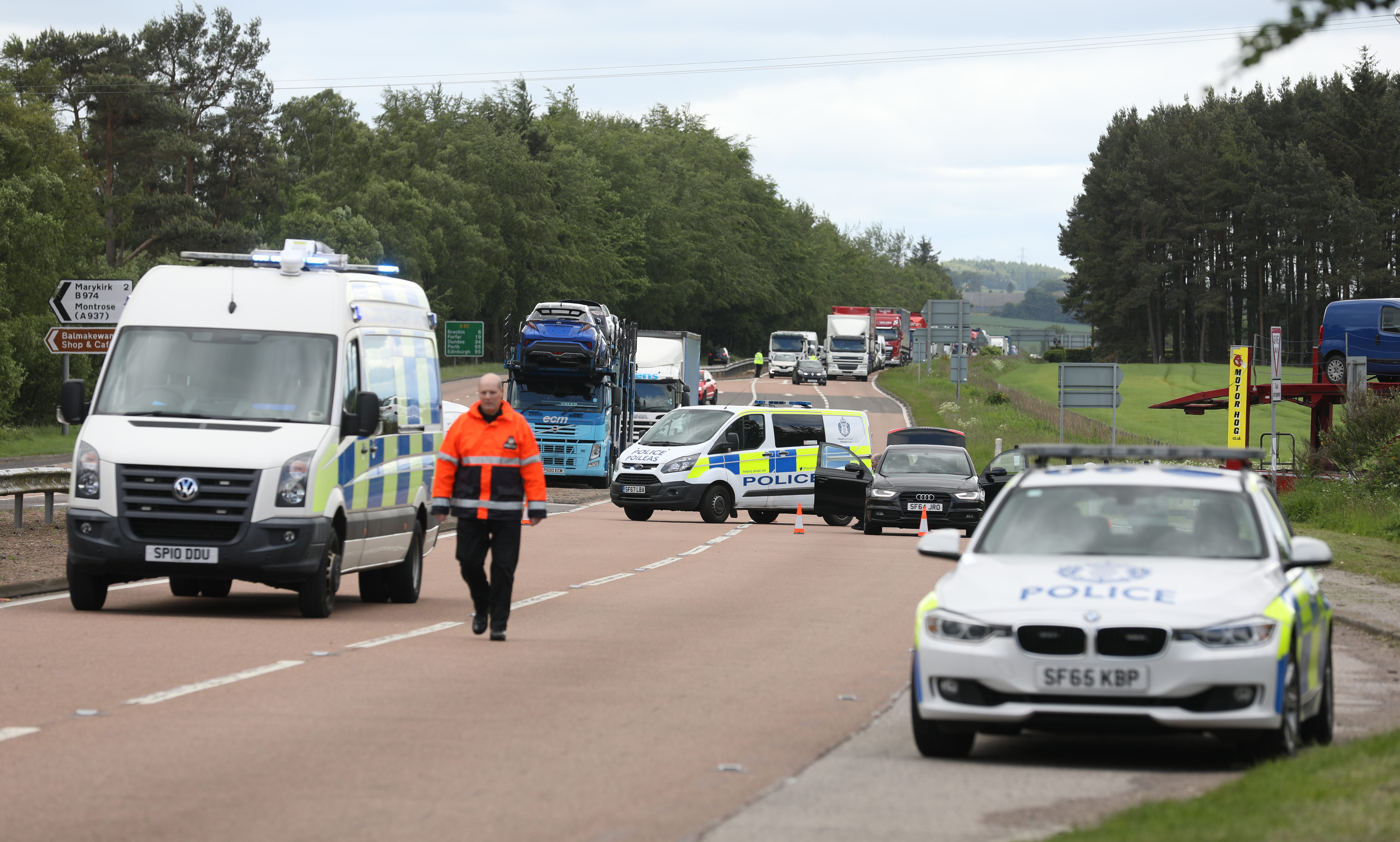 Emergency services at the scene of the A90 crash.