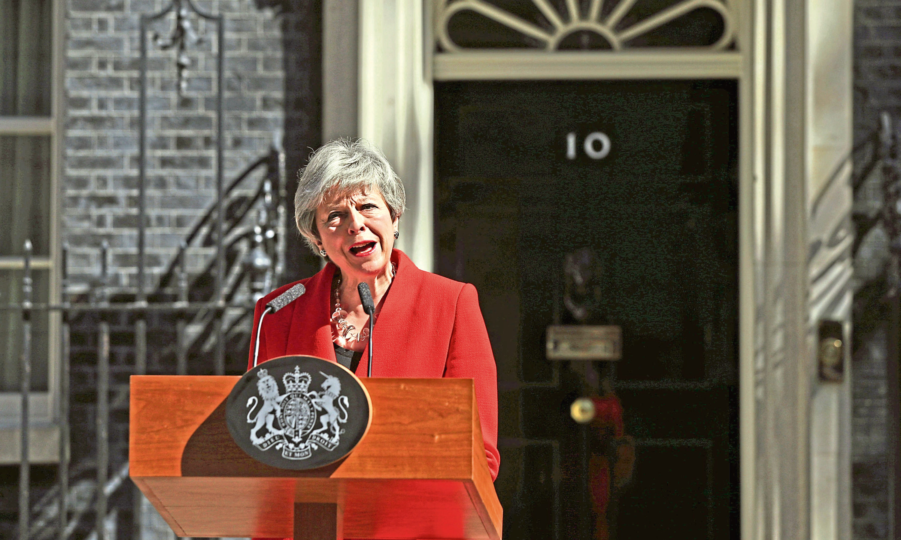 Prime Minister Theresa May making a statement outside 10 Downing Street in London.