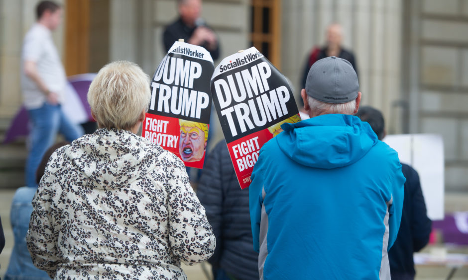 Protest meetings against Trump's visit to UK took place across the country. Picture shows a general view ) of the Anti Trump rally, City Square, Dundee, Pic by Kim Cessford / DCT Media