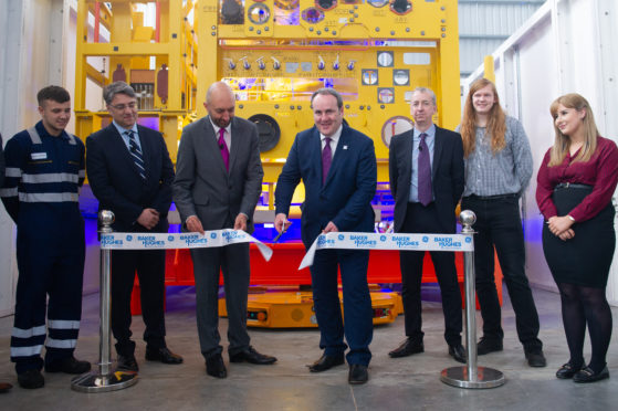The opening of the  new BHGE Montrose Subsea Centre of Excellence in 2019 with - l to r - Lorenzo Romagnoli Global Supply Chain Director, SPS & Services, BHGE Oilfield Equipment), Neil Saunders (President and CEO, BHGE Oilfield Equipment), Paul Wheelhouse (Minister for Energy, Connectivity and the Islands) and John Kerr (VP and Chief Technology Officer, BHGE Oilfield Equipment).