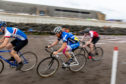 Cyclists in action on the sand at Kirkcaldy Beach Highland Games