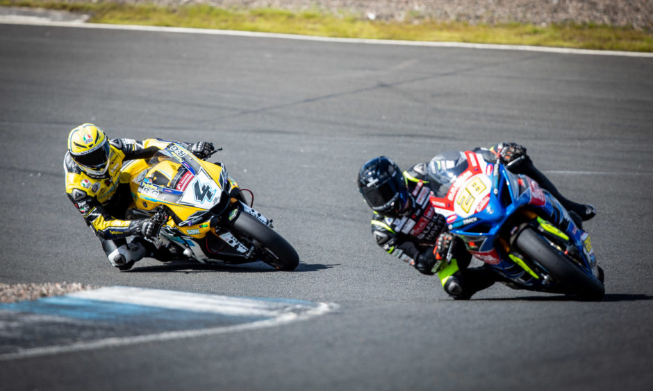 Superbikes take part in a pre-race weekend testing session.