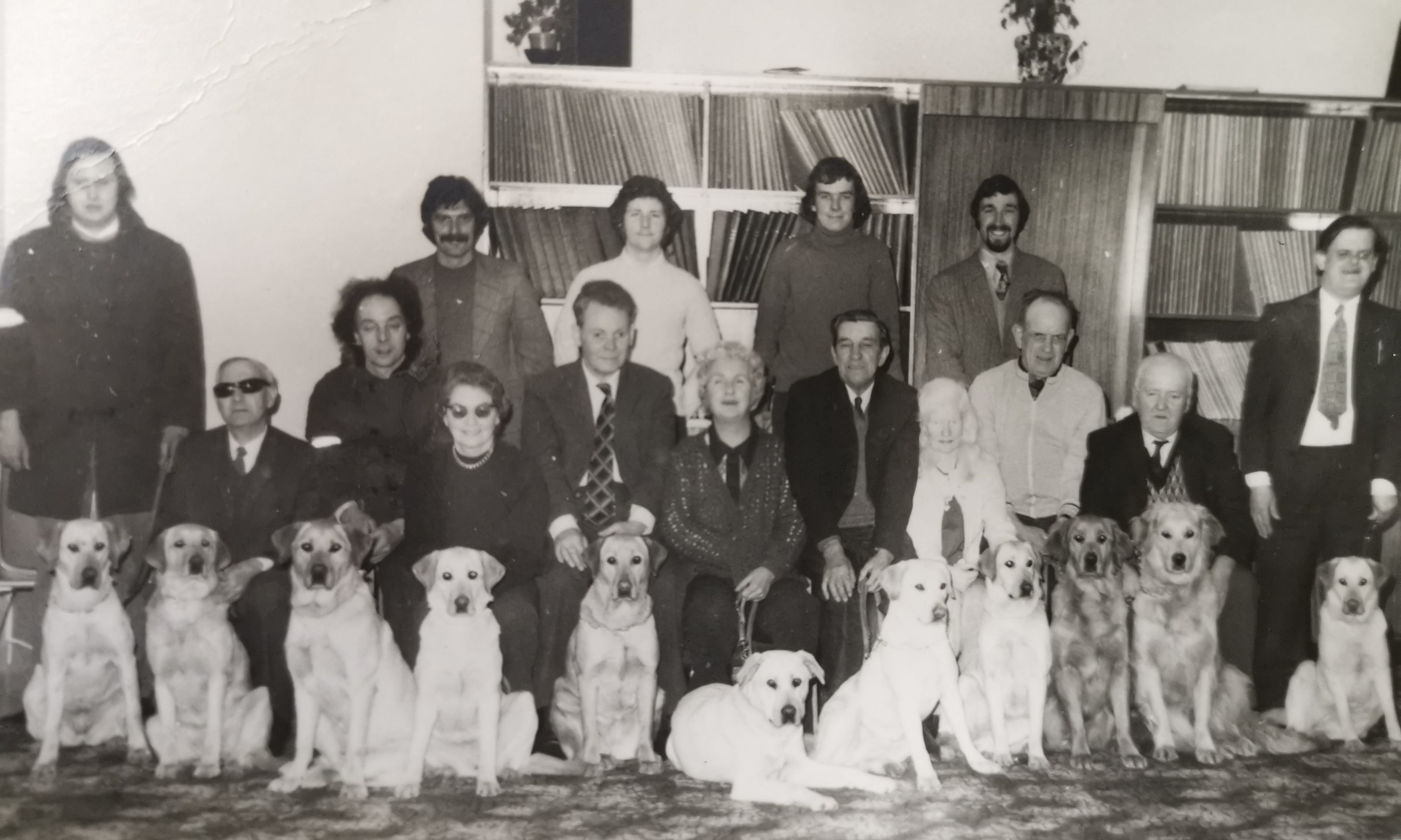 Arthur Grant, one of the first guide dog owners who qualified in Forfar, second from the left, with fellow guide dog owners.