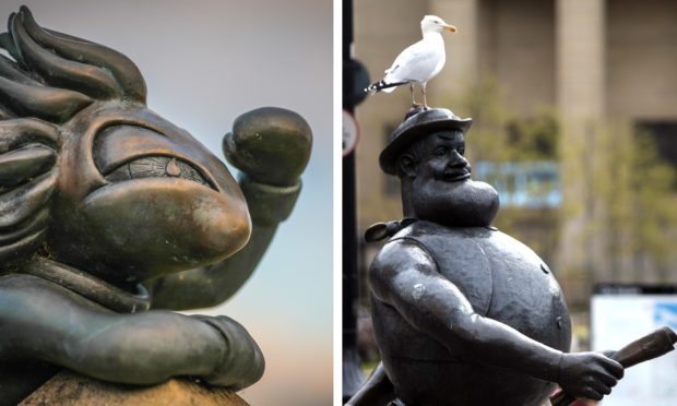 Dundee's Lemmings/Desperate Dan statues.