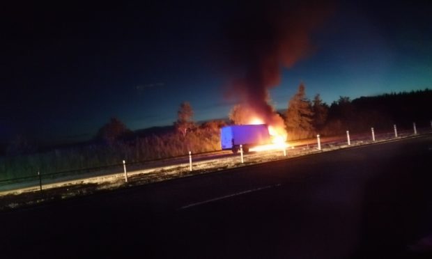 A white van on fire in a layby off the A90 in the early hours of June 22.