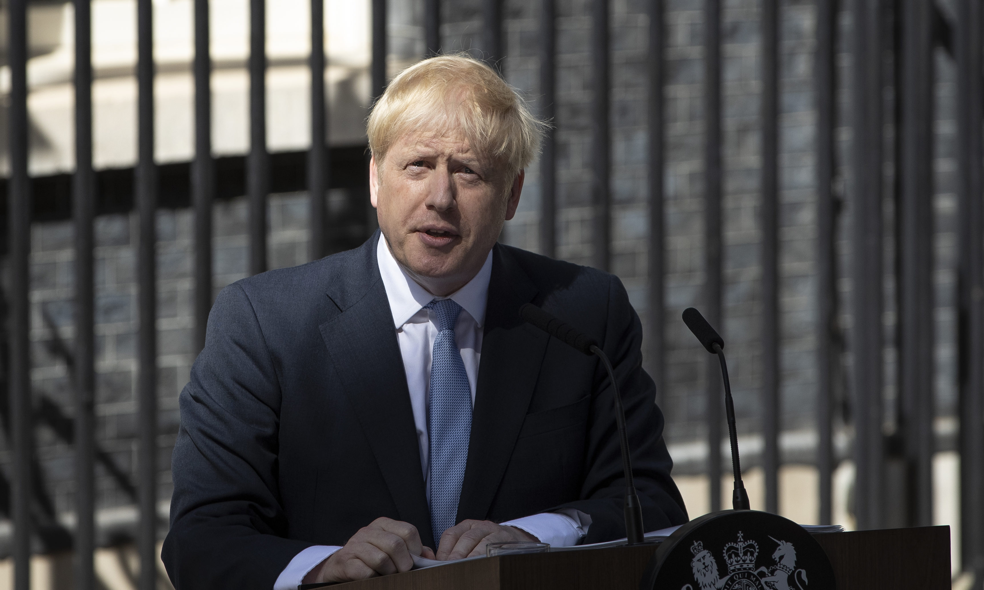 New Prime Minister Boris Johnson speaks to media outside Number 10 Downing Street.