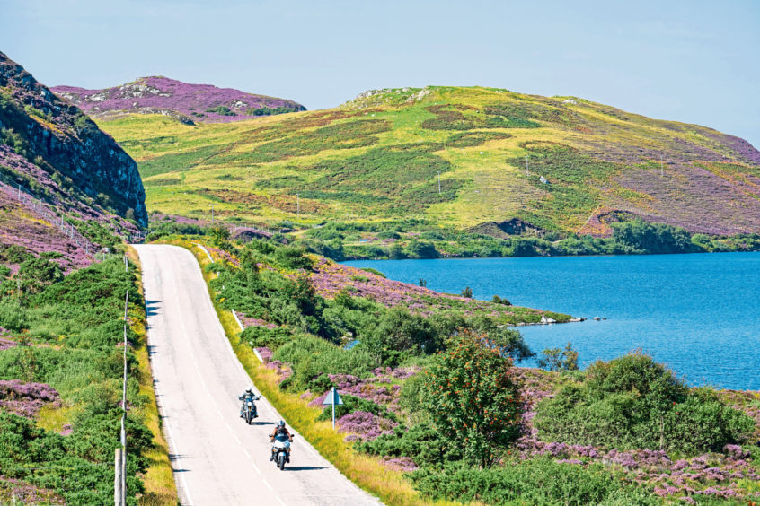 The A894, on part of North Coast 500 tourist route, near Scourie.