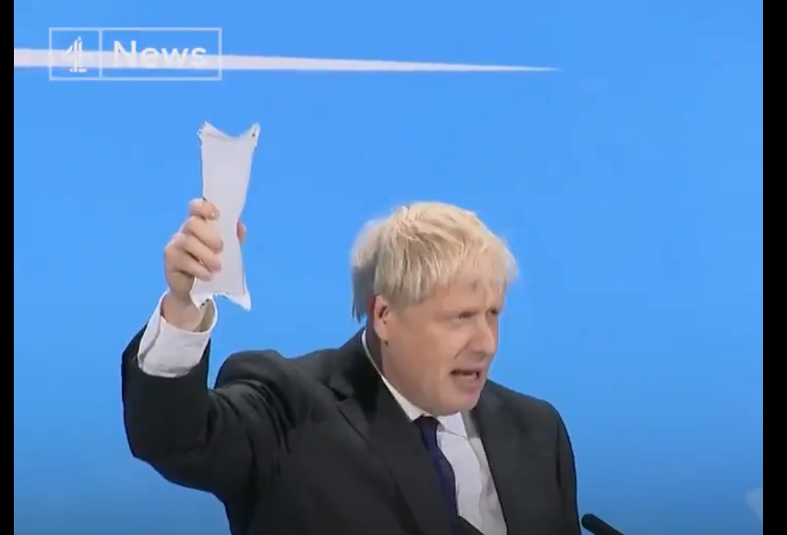 Boris waving the ice pack during last week's hustings.
