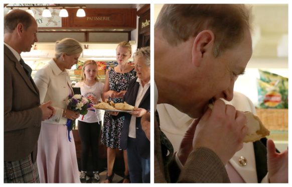 Prince Edward tries a Forfar bridie.