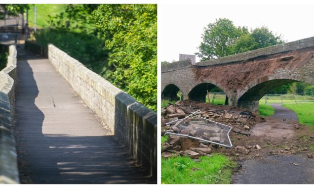 Finlathen Bridge shortly before and after the collapse