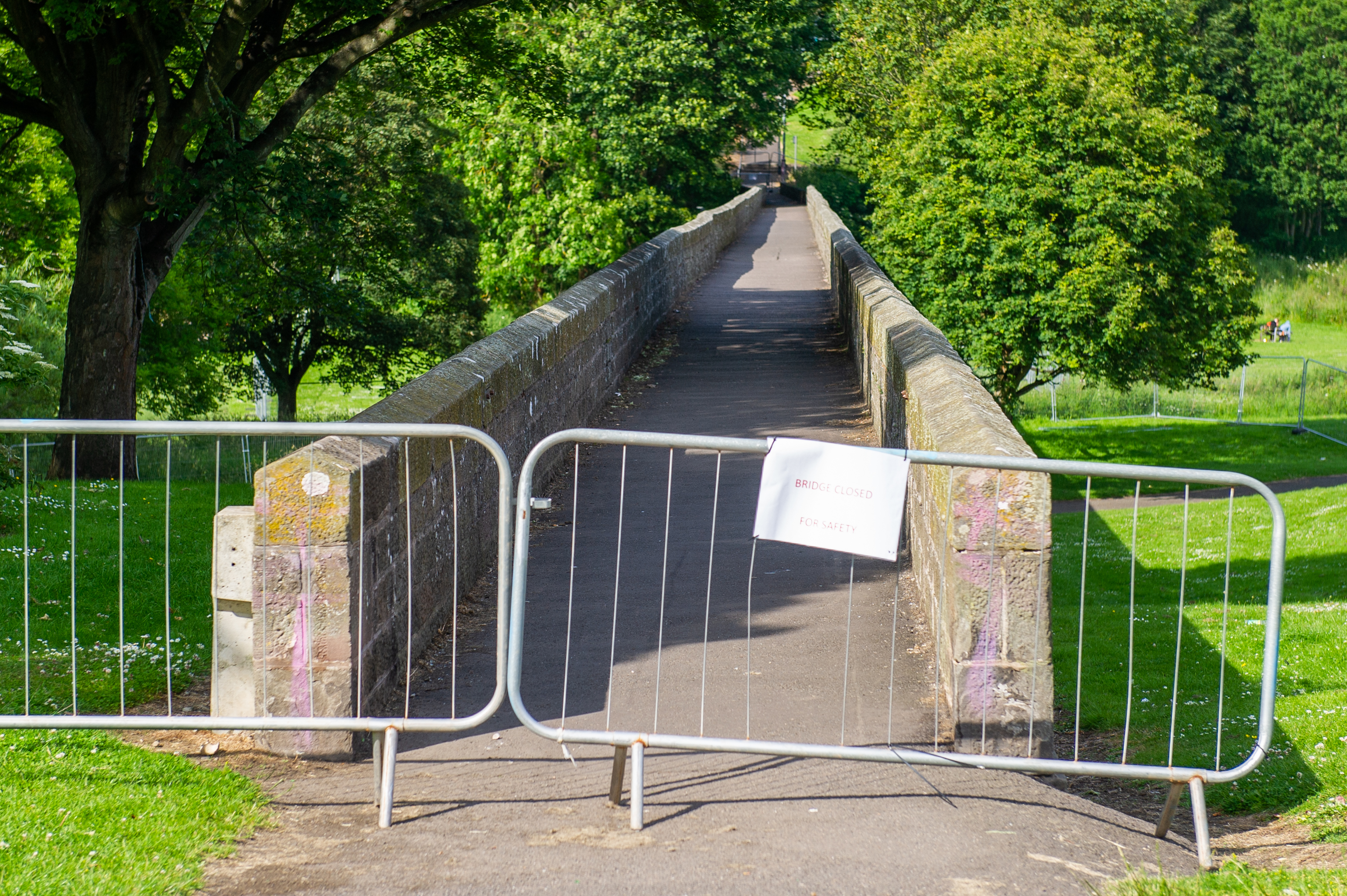 The bridge in Finlathen Park is closed off as one of the walls is bulging out.