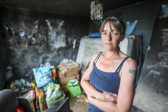 Caroline Slater at her fire-ravaged house in Carnoustie.