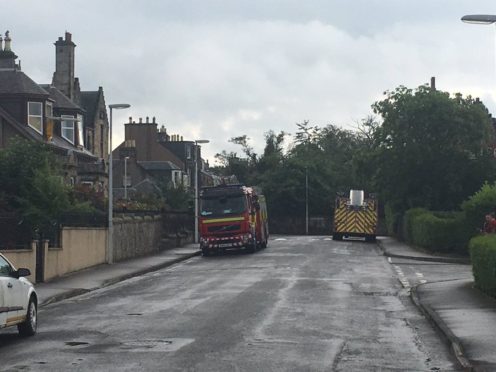 Fire appliances outside the house in Markinch after a lightning strike.