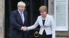 Scotland's First Minister Nicola Sturgeon welcomes Prime Minister Boris Johnson to Edinburgh in July 2019.