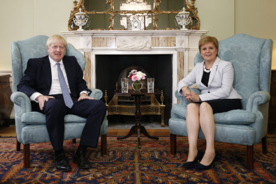 Scotland's First Minister Nicola Sturgeon with Prime Minister Boris Johnson in Bute House.