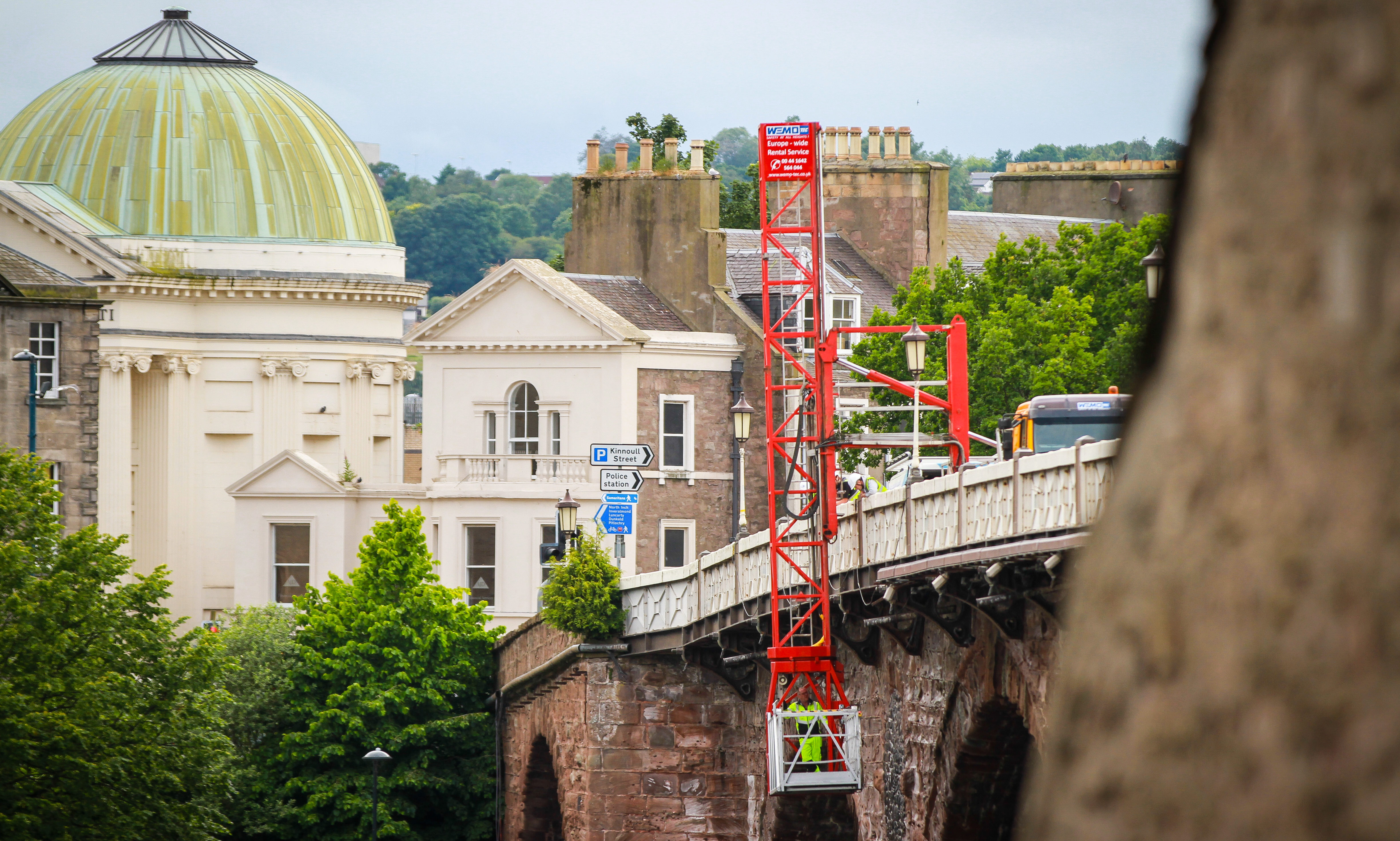 Work is under way on new lighting at the historic Perth Bridge