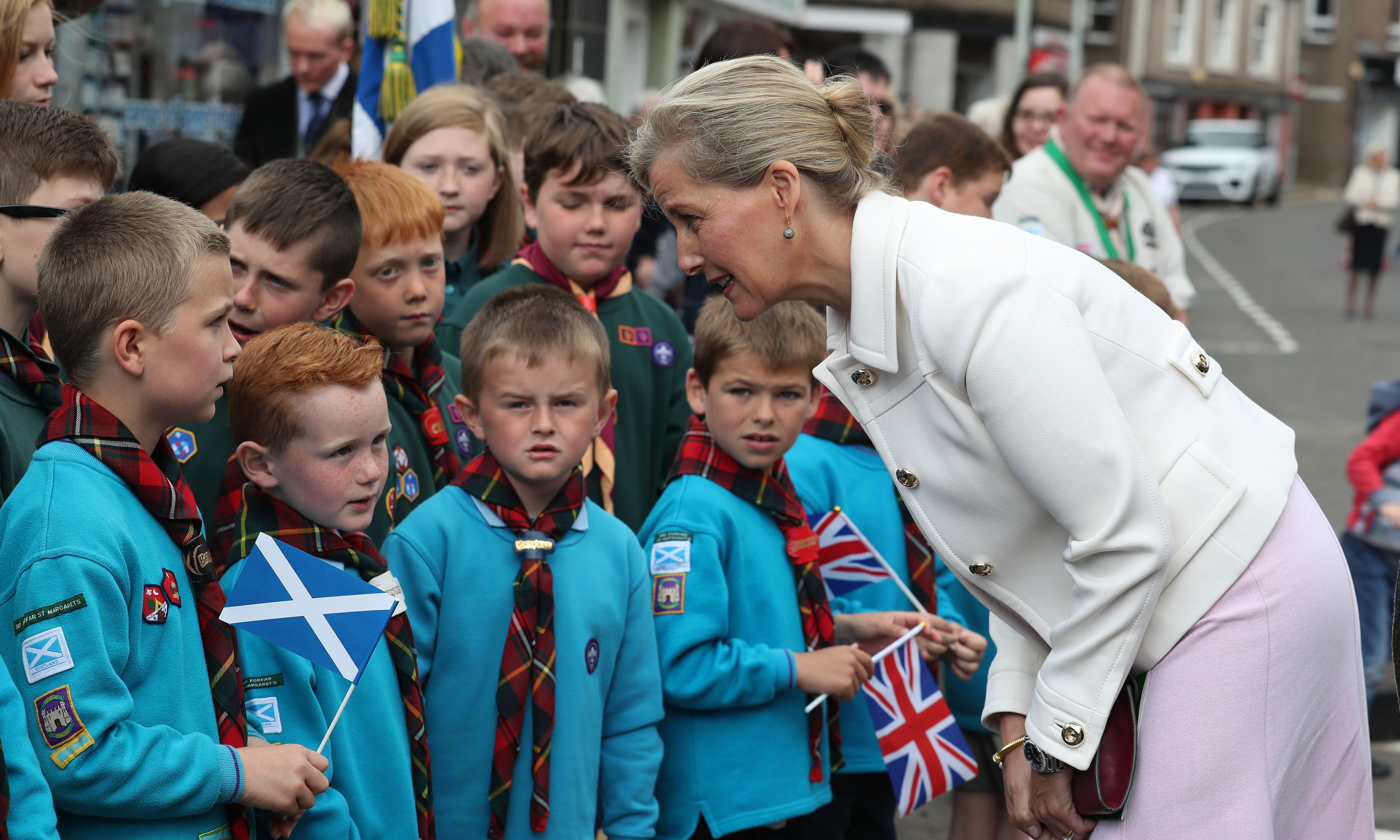 The Countess of Forfar chats with locals on Castle Street in Forfar.