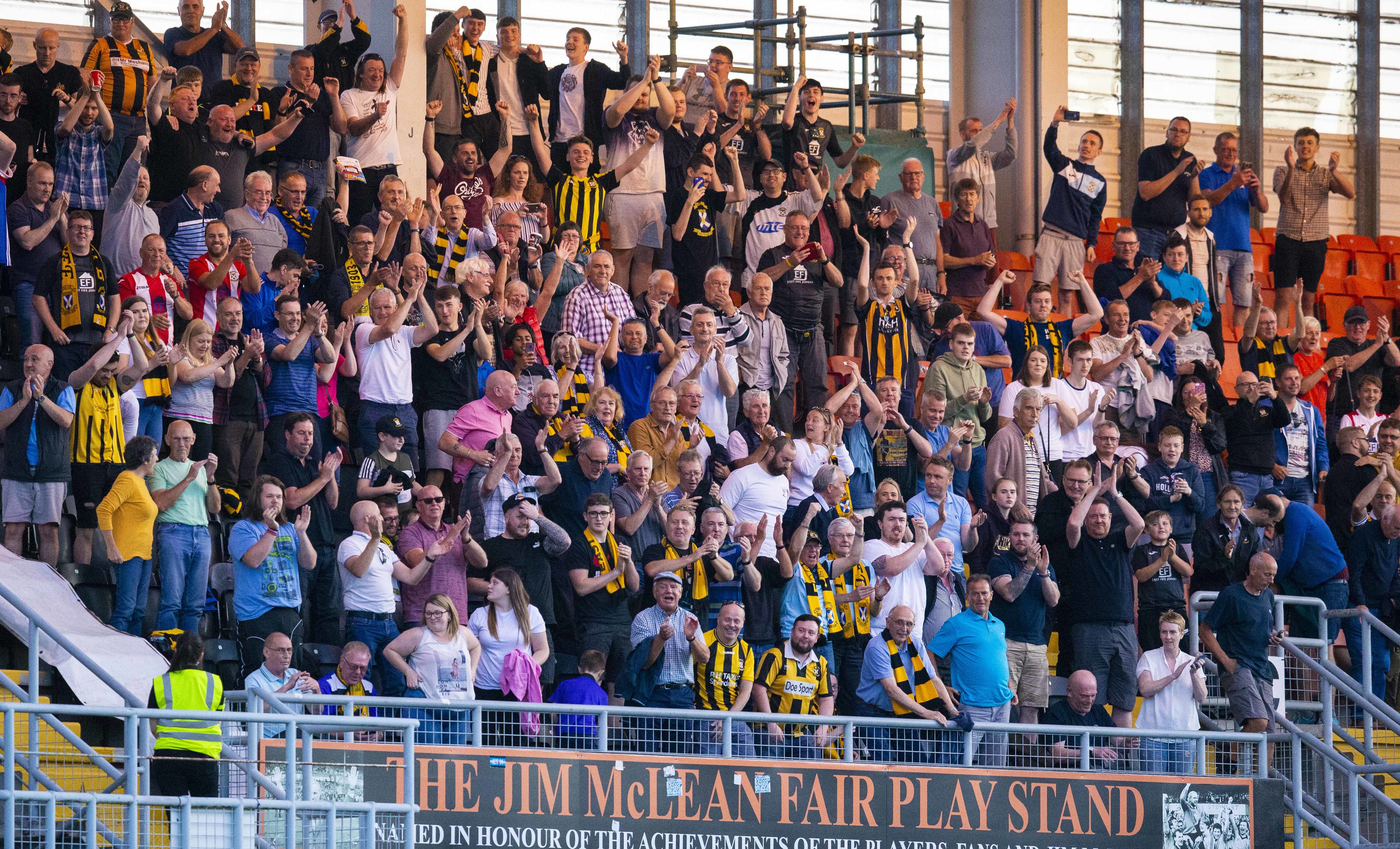 The East Fife fans hail Jordan Hart and his hard-working teammates.