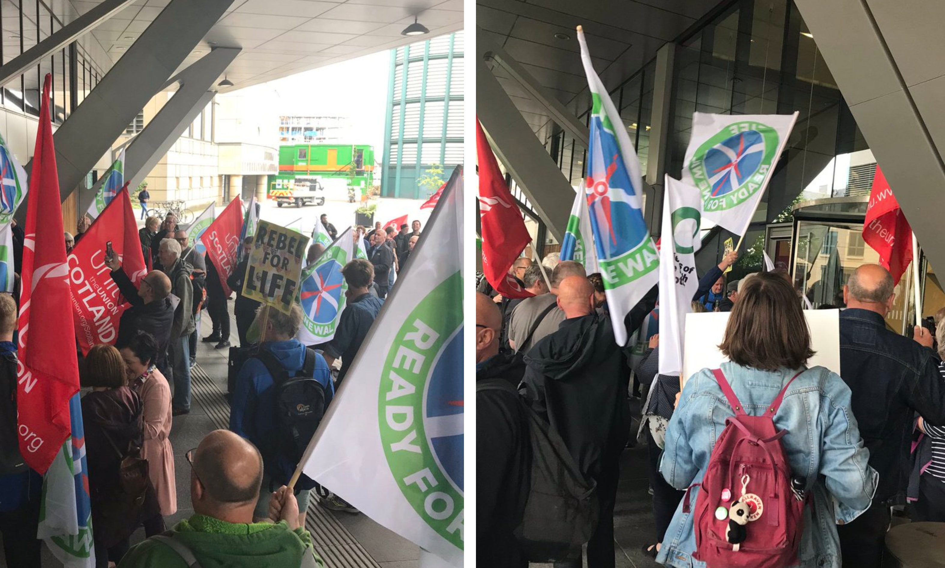 BiFab workers protest outside EDF Renewables in Edinburgh.