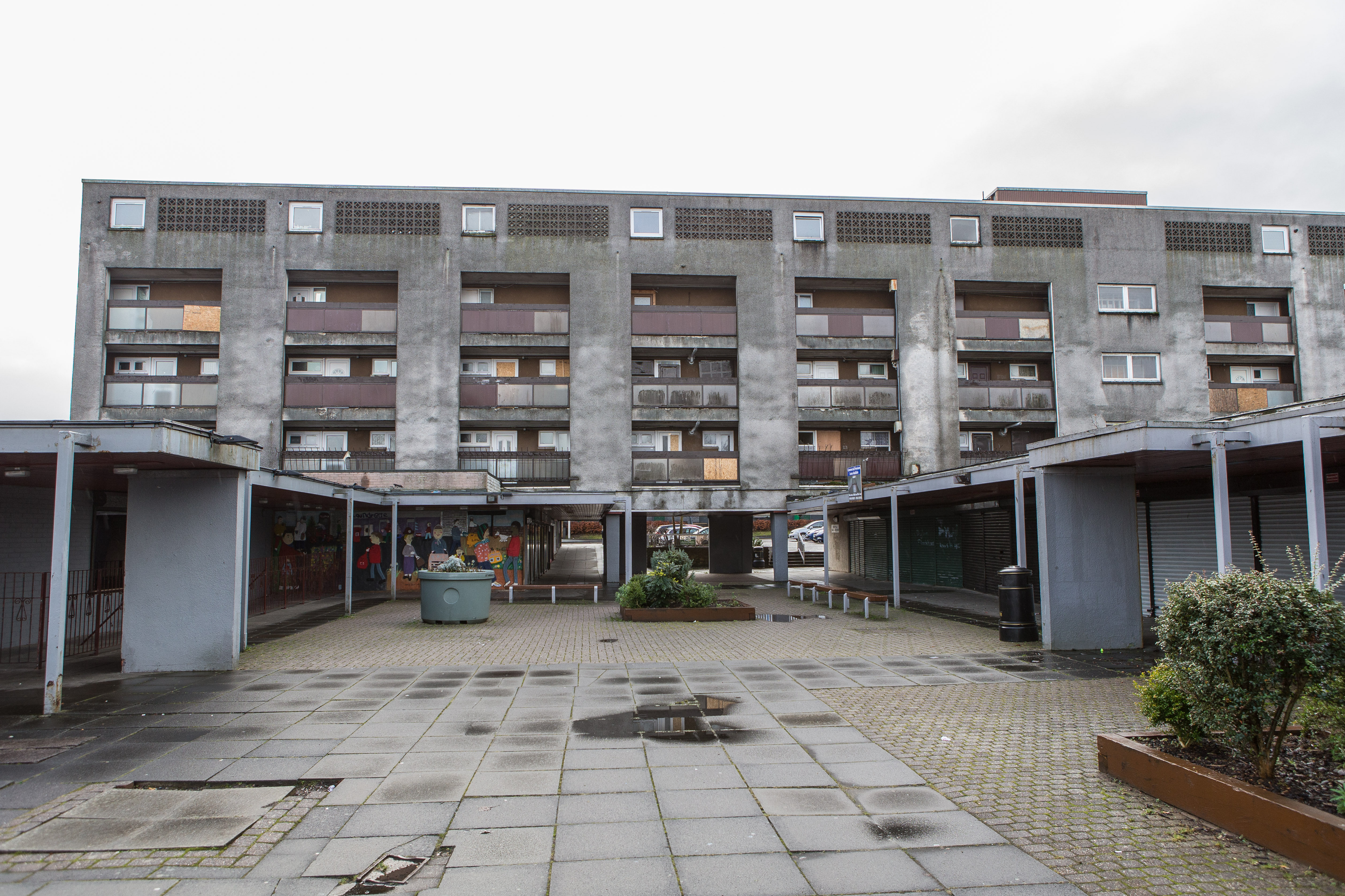 General views of the notorious flats at Glenwood Centre in Glenrothes.