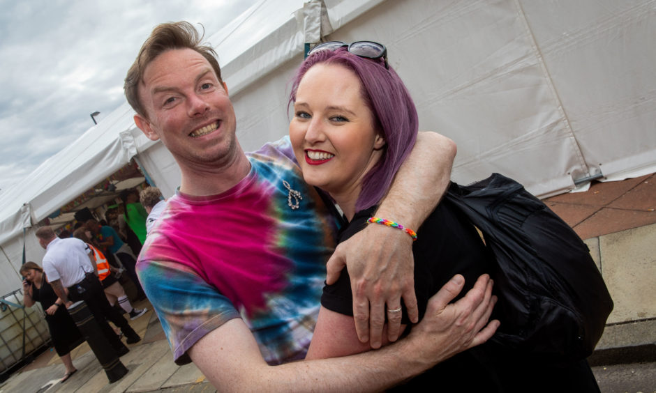 Rachel Campbell (30 from London but originally Australia and cousin Adam Coles (39) from Toronto/Canada visits the Pride Kirkcaldy event.