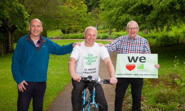 L-R  Brian Robertson and Duncan Mitchell from FEAT, with; Bob Young, Trustee CRT Scotland.