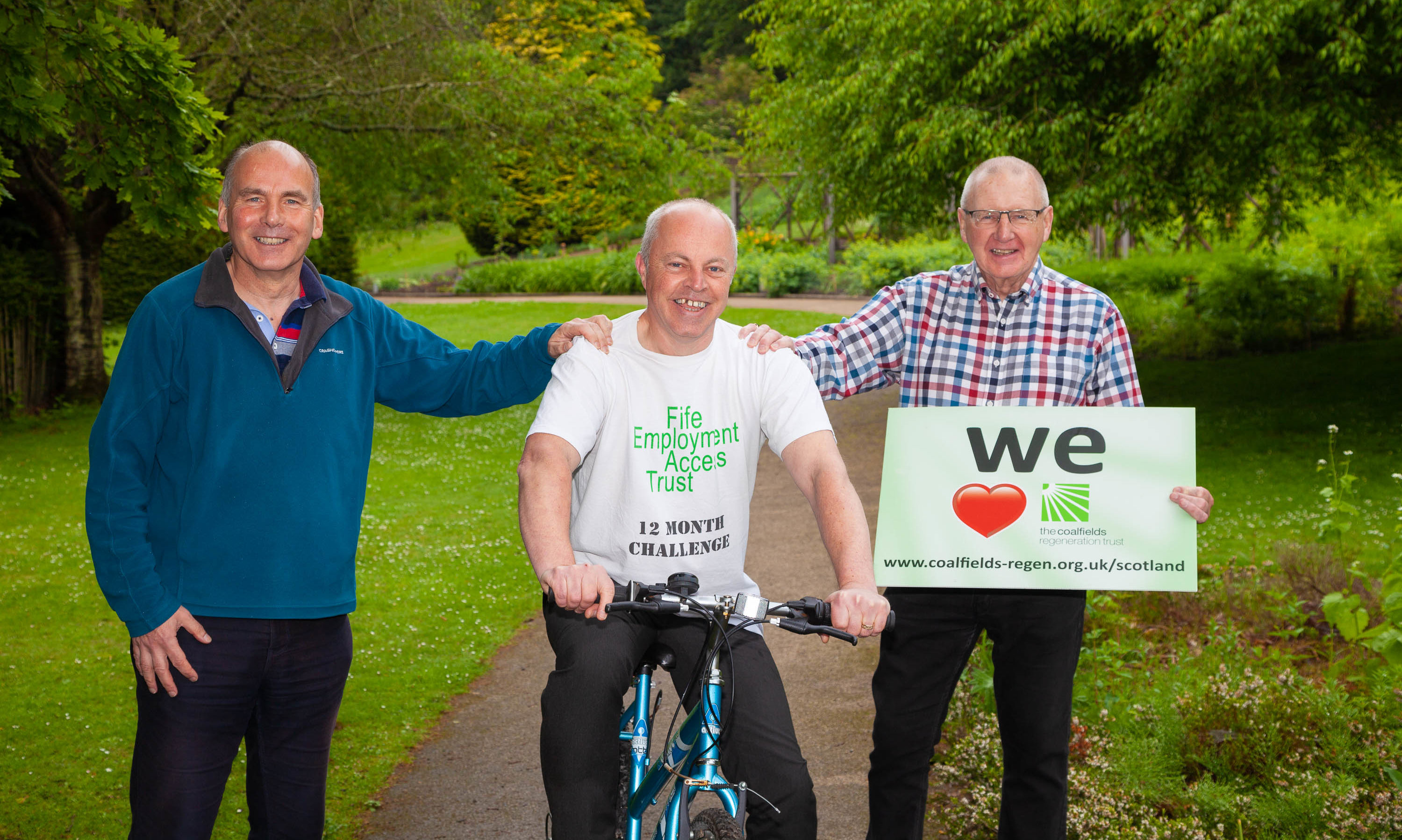 Brian, left, with Duncan Mitchell, centre. and Bob Young from the Coalfields Regeneration Trust.