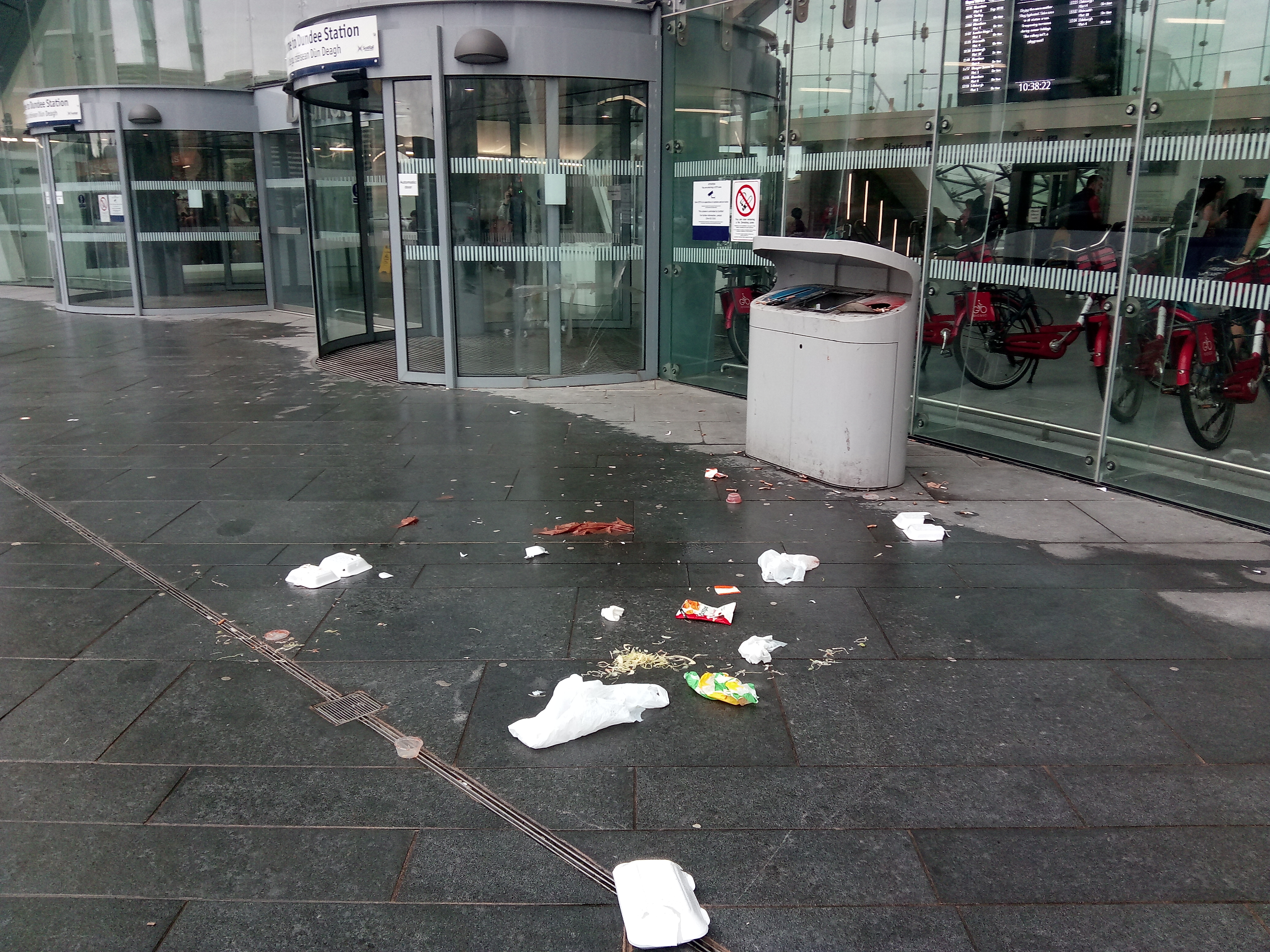 Rubbish was strewn outside Dundee train station.