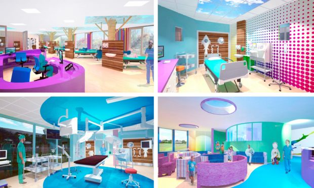 Artist's impressions of the twin operating theatre being built by NHS Tayside and the Archie Foundation.