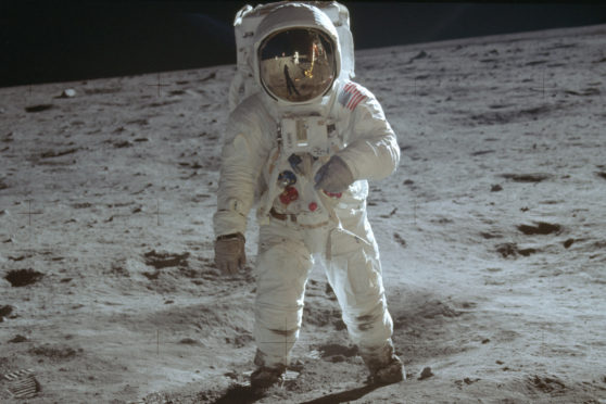 Astronaut Buzz Aldrin on the moon.