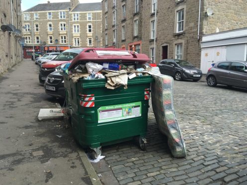 One of the overflowing bins on Blackness Street.