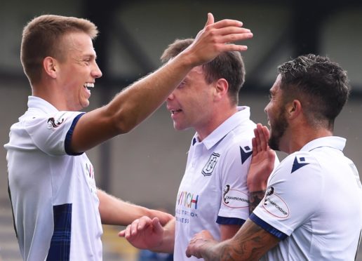 Andrew Nelson celebrates his first goal.