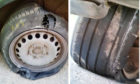 Two of the tyres on the vehicle, which was seized by police.