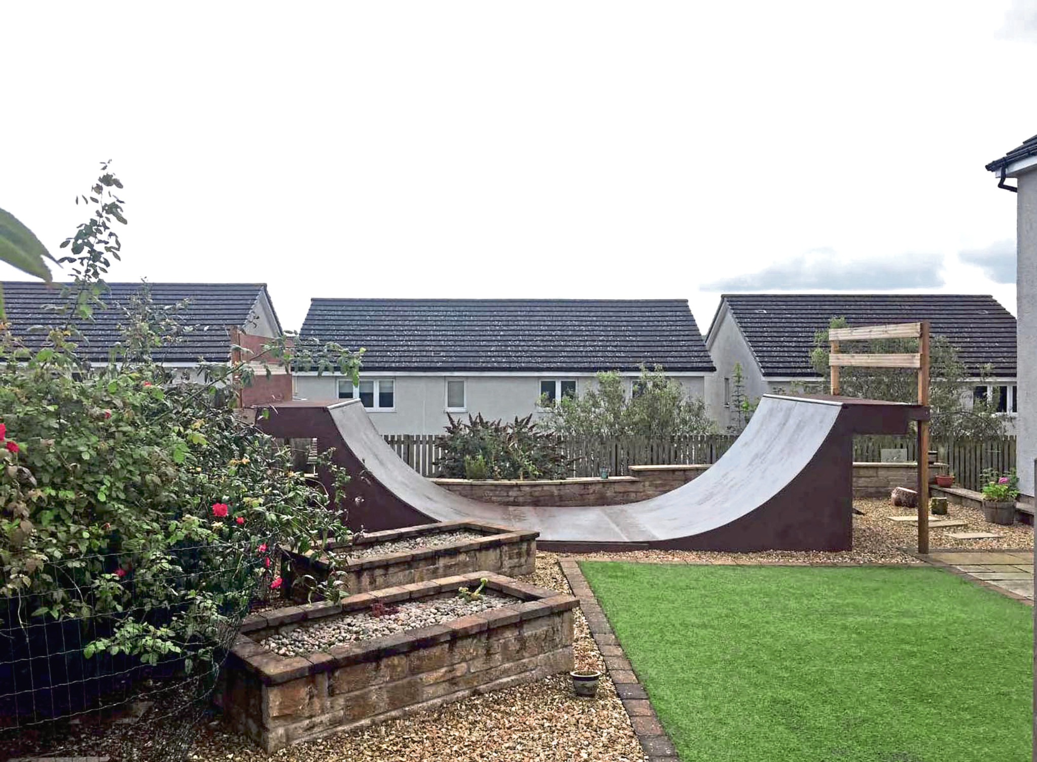 Ross Salitura erected the halfpipe ramp in the back garden of his Fife home and regularly practises his skills.