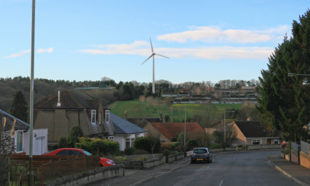 An artist's impression of the proposed turbine, from outside Viewlands Primary School.