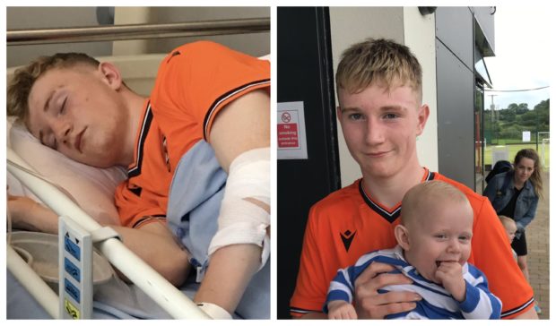 Ryan in hospital, left, and with brother Aldo, right, following a game in the SuperCupNI