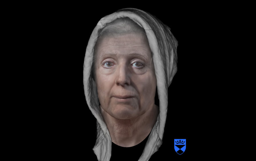 The digitally reconstructed face of 18th Century 'witch' Lilias Adie as she may have appeared in the early 1700s, by Perthshire forensic artist Dr Chris Rynn