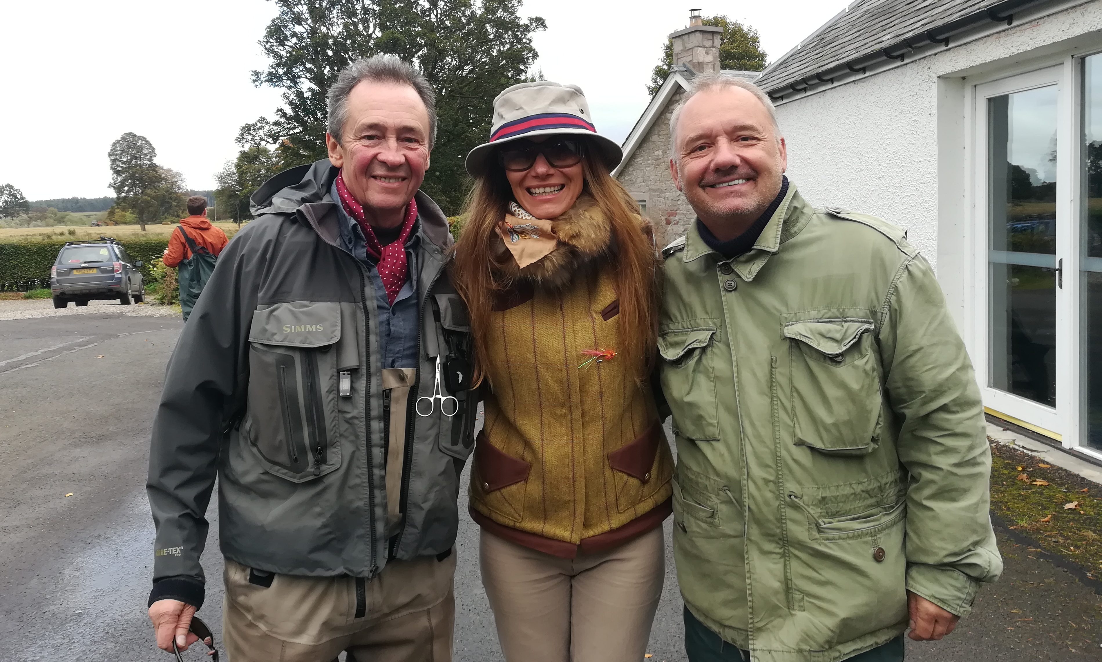 Paul Whitehouse, Claire Mercer Nairne (with Bob's "stolen" hat) and Bob Mortimer at Meikleour.