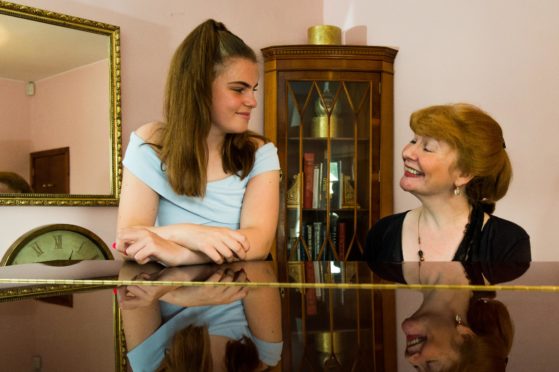 Maisie Dury, 14, from St Andrews, who will be performing at a fund raising for concert for the neurology dept at Ninewells hospital in Dundee, with music teacher Susie MacLeod of Ceres.