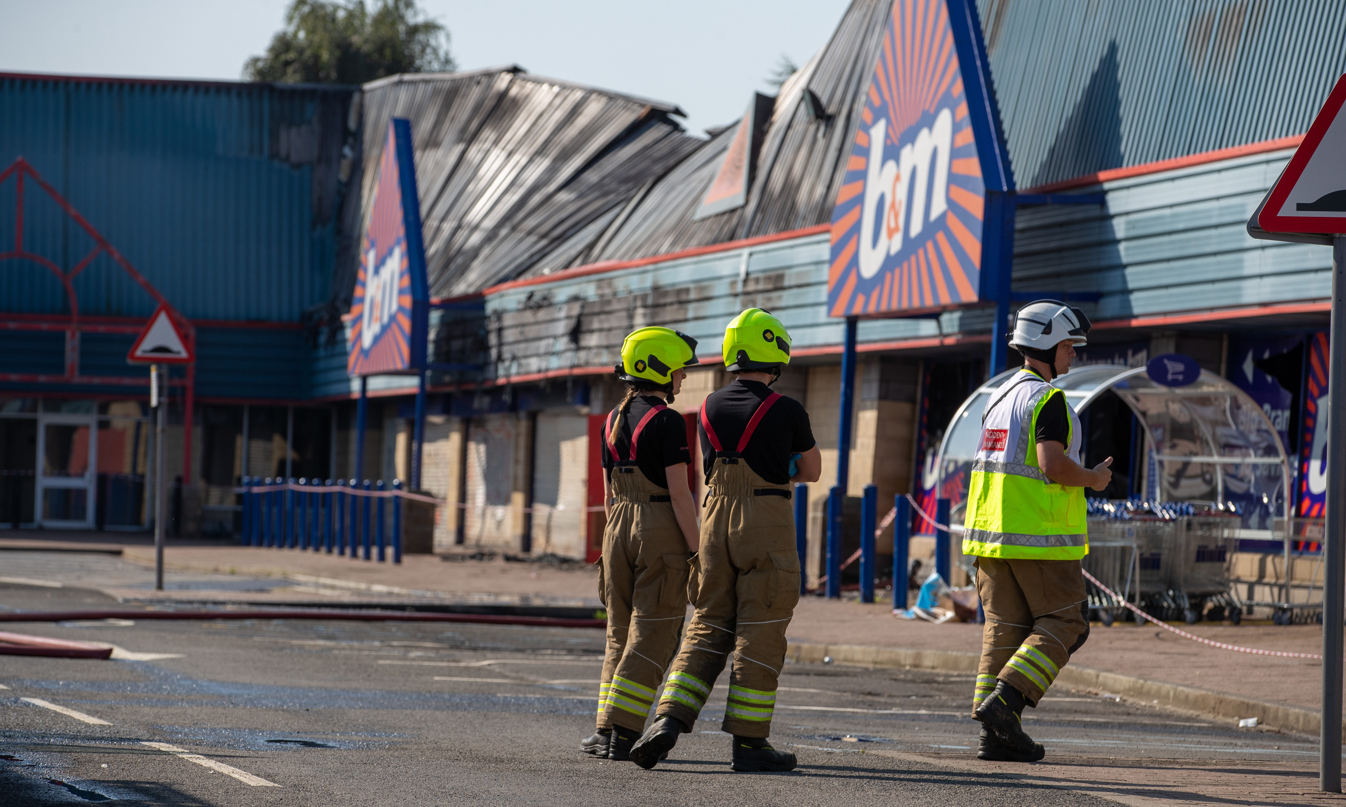 Firefighters at the scene following the fire at B&;M in Perth's St Catherine's Retail Park.