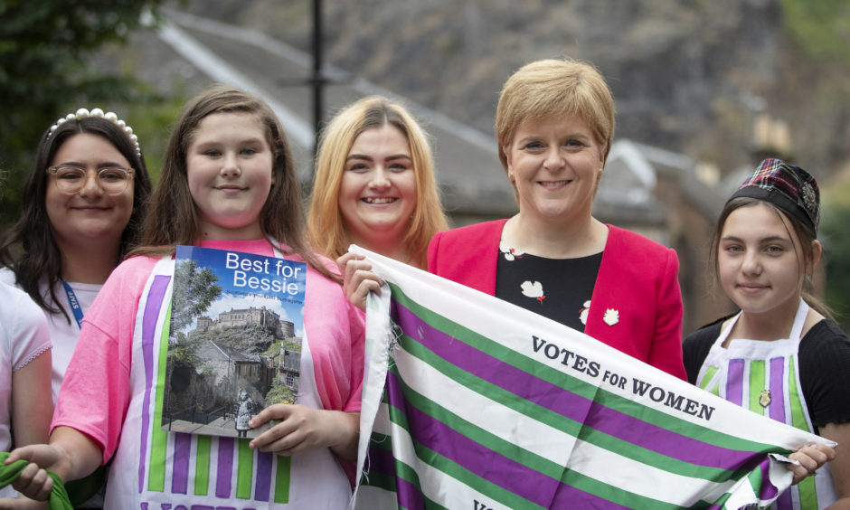 First Minister Nicola Sturgeon was joined by youngsters from the 6VT Edinburgh Youth Cafe to launch the book 'Best For Bessie' and unveil a commemorative plaque to Bessie Watson (b1900-1992) Scotland’s Youngest Suffragette at The Vennel in Edinburgh