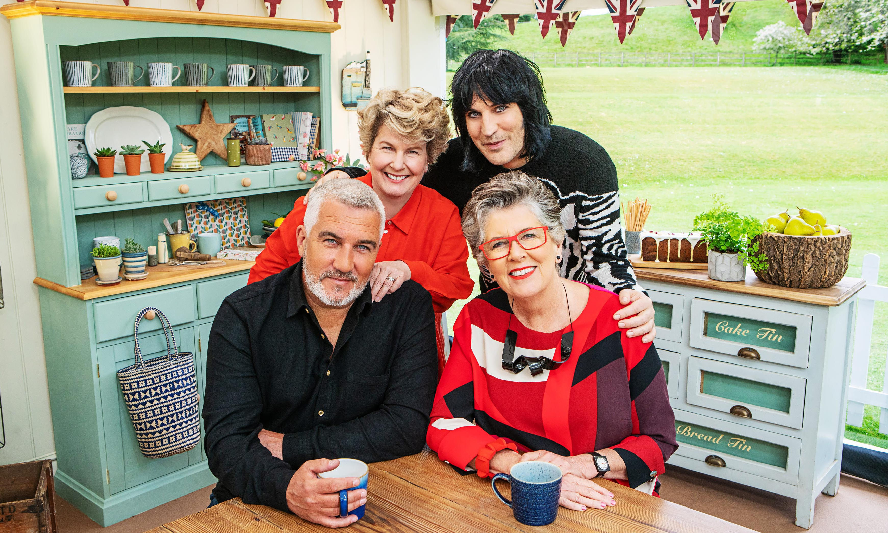 The Great British Bake Off presenters (rear left to right) Sandi Toksvig and Noel Fielding with (front left to right) Paul Hollywood and Prue Leith.
