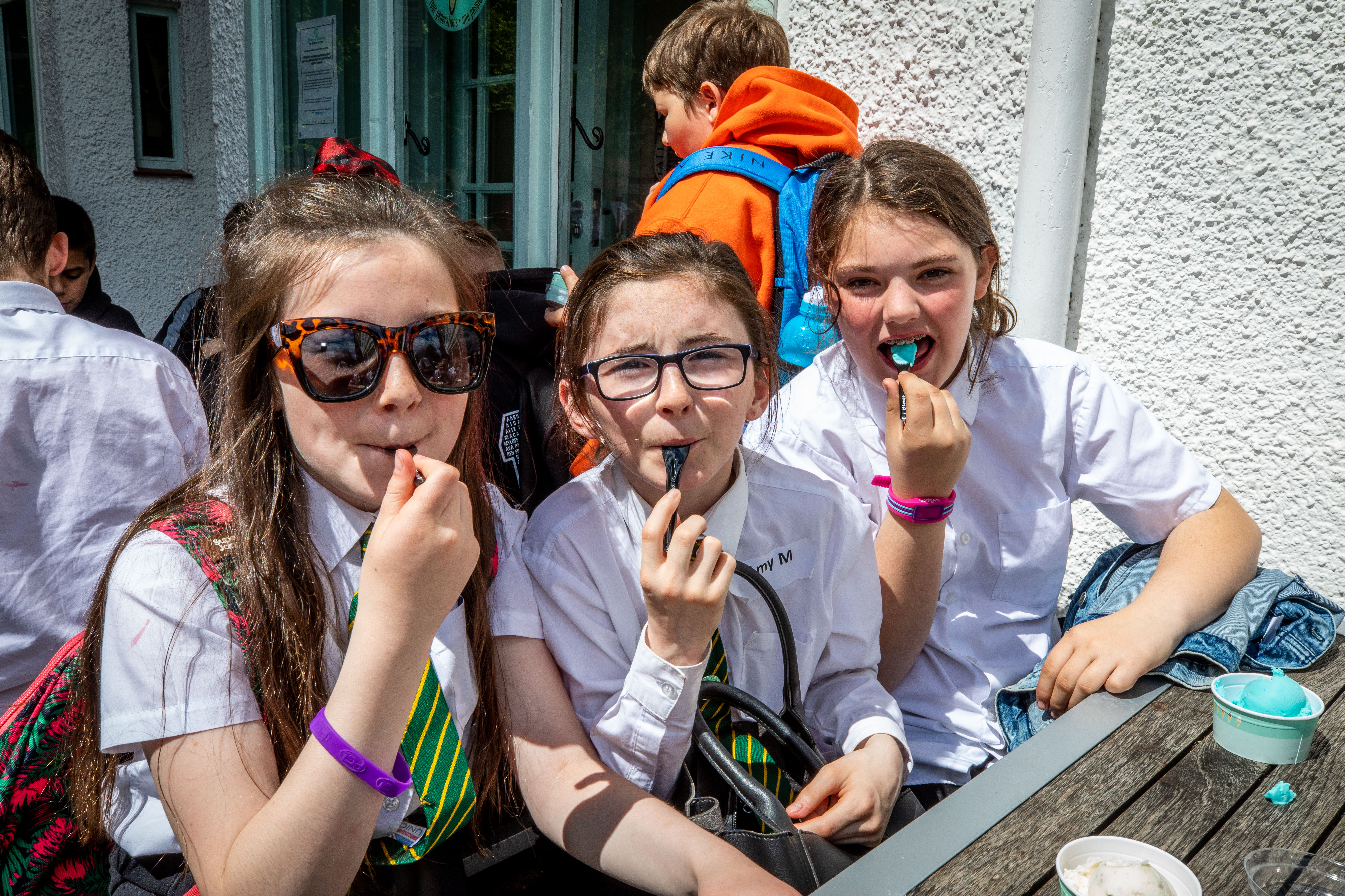 Lucy Renton (11), Amy Macaskill (12) and Niomi Smith (12) loving their ice cream at Jannettas in St Andrews.