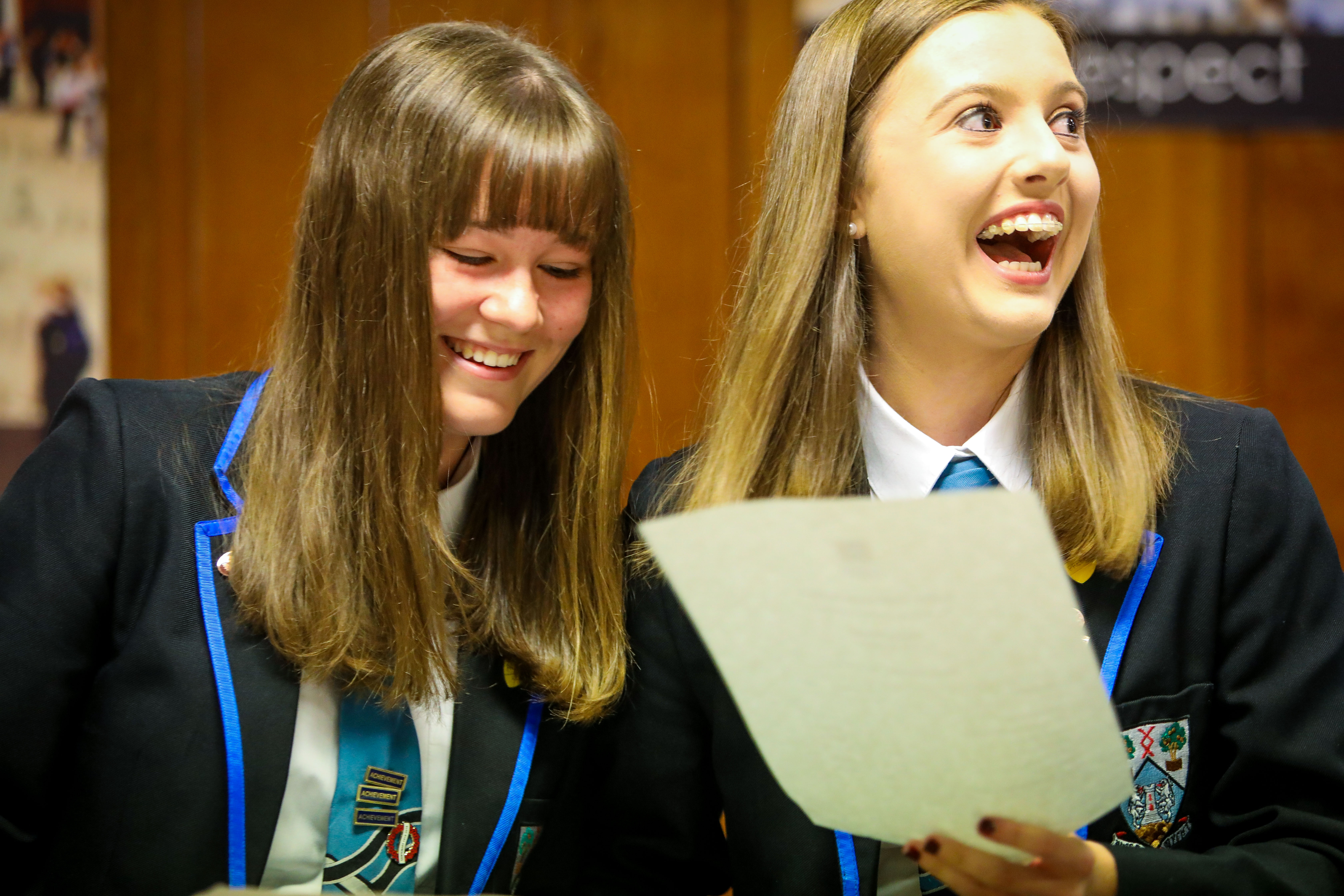Minnie Brocklesby and Charlie Stewart are overjoyed with their exam results at Woodmill High.
